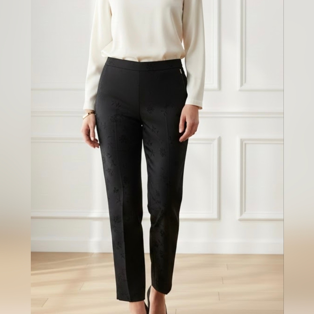 Vie by Victoria Royal Women Pants 14L Black Full Floral Straight Leg Lined